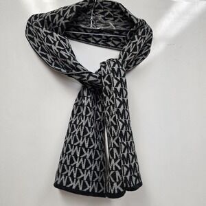 Michael Kors Reversible Knit Logo Scarf Black White MK Letters 60"‎ Unisex